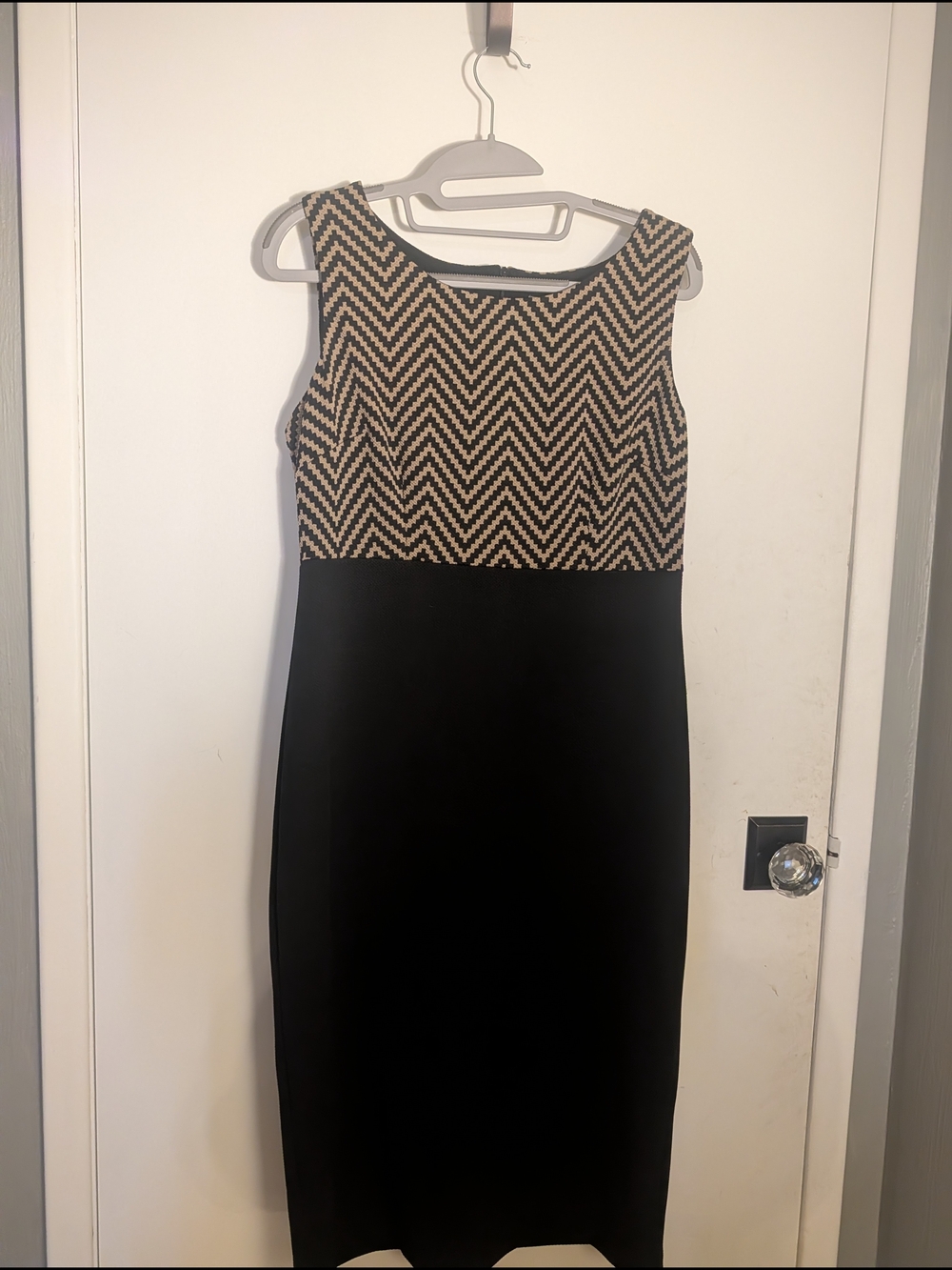 Danny & Nicole Black Midi Dress with Cream Chevron Bodice